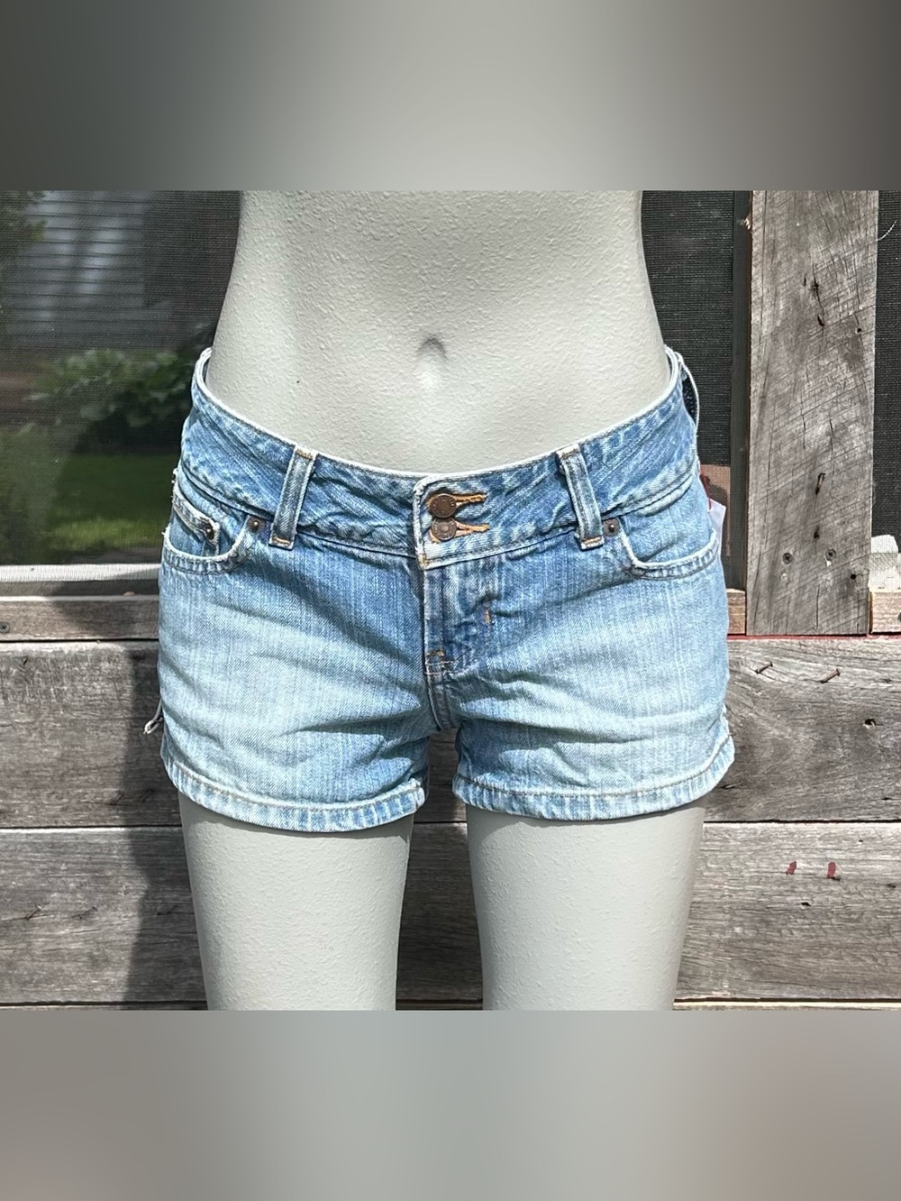 Vintage Abercrombie & Fitch 90s Y2K Blue Denim Low Rise Micro Bootie Shorts~00~